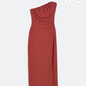 Elegant One-Shoulder Rust Dress